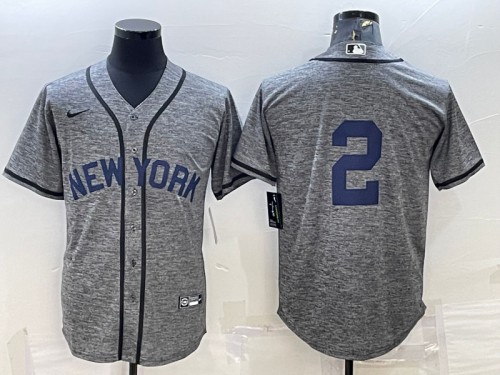 Men's New York Yankees #2 Derek Jeter Gray Cool Base Stitched Jersey